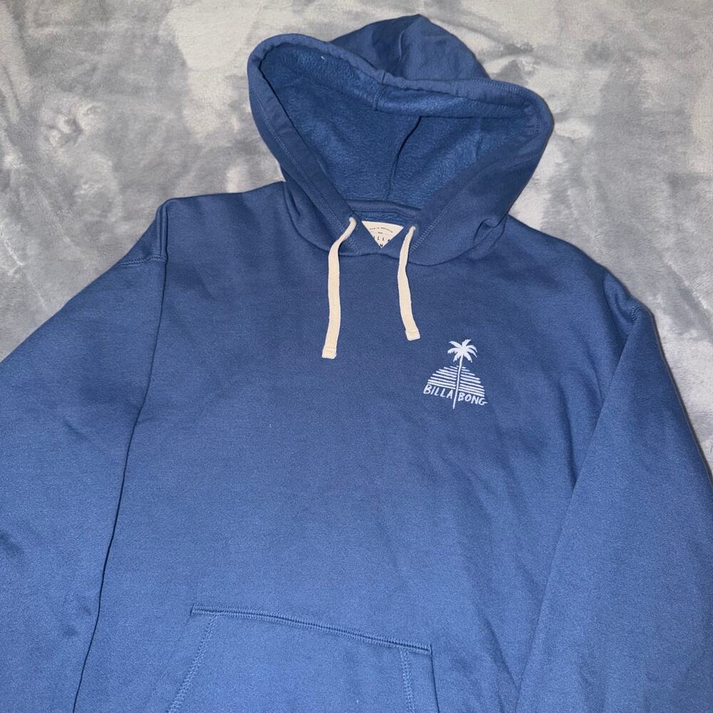 Billabong Blue Hoodie Men’s Medium Palm Tree Logo Kangaroo Pocket Pullover